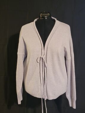 Womens Light Gray Tie-Front Knit Sweater